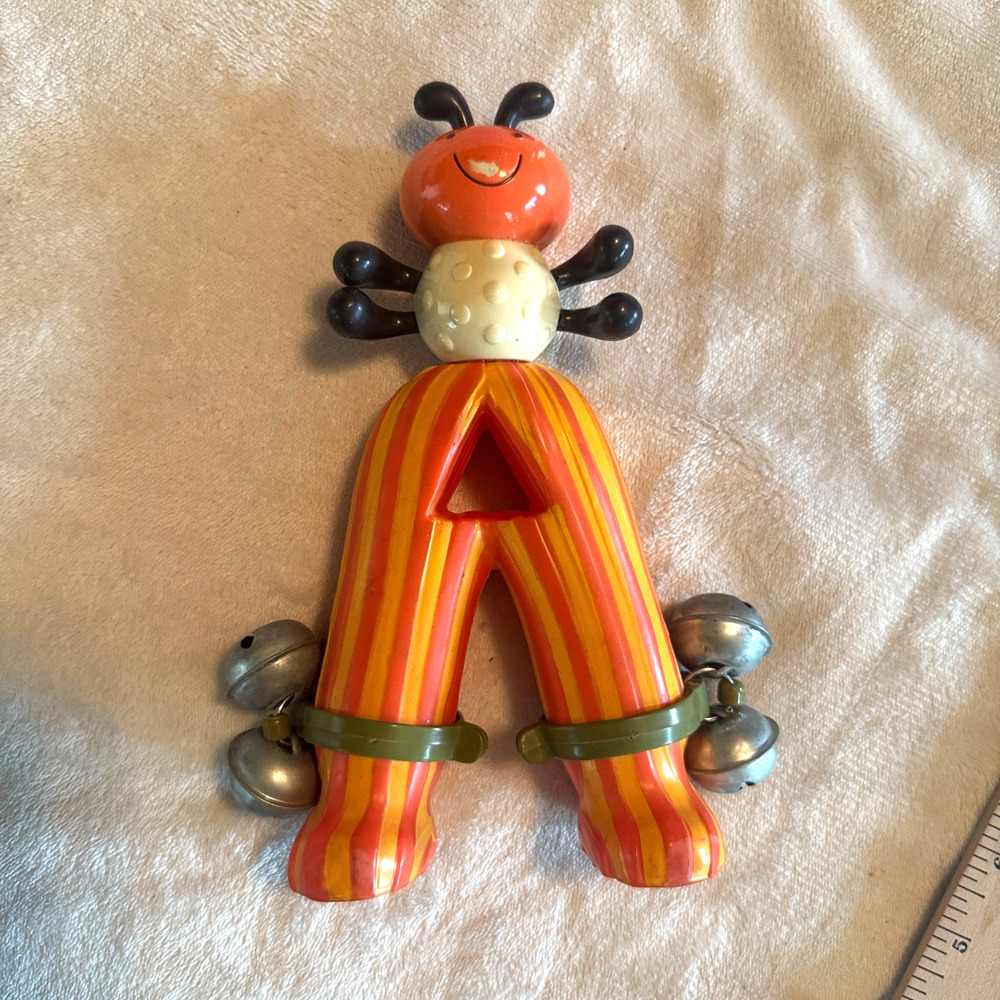 Battat Bells Musical Baby Rattle Insect Toy A is for ANT Orange Plastic Cute